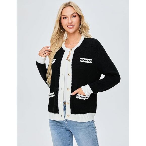 New Womens Size L Black and White Button Up Cardigan - Picture 1 of 4
